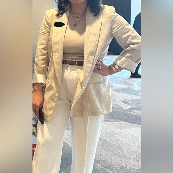Zara cotton blazer beige and white stripes as M - Picture 2 of 3